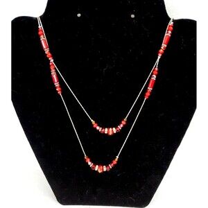 Ali Khan Necklace Red Station Faceted Beads Rondelle Rhinestones 48"